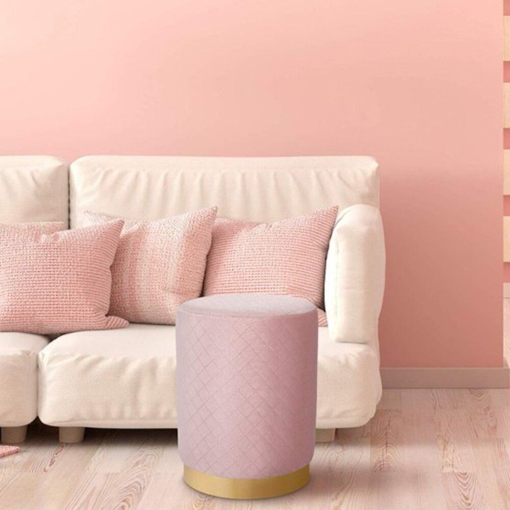 Pink Quilted Velvet Ottoman 13x16 in